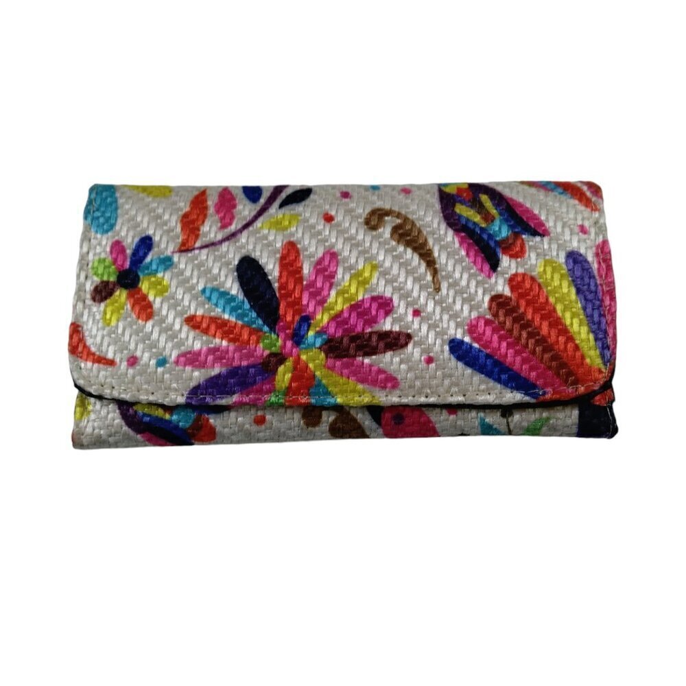 Jute Textile Trifold Floral/Bird Colorful Wallet Artsy Boho Travel Hippie